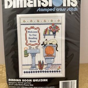 Vtg Dimensions Stamped Cross Stitch Kit "Reading Room Welcome" Sealed